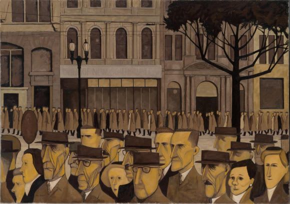 John Brack's "Collins Street, 5pm" painted in 1955. Image via NGV Melbourne CBD on course to be the most densely populated area in Australia