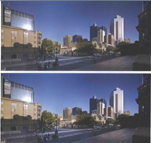 Spot the difference! Before and After. © Bates Smart Blink and you'll miss it > The revised Palace Theatre proposal