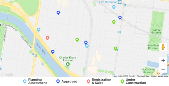 Development activity within Cremorne. Icon Co commences construction on 600 Church Street