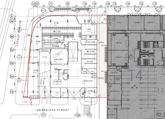 Tower 5 ground floor plan. © Woods Bagot And then there were five > Tower 5 Collins Square