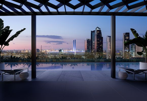 The view towards Yarra's Edge from the podium rooftop pool. Image: Gabriel Saunders CEL Australia to launch latest Fishermans Bend development this weekend