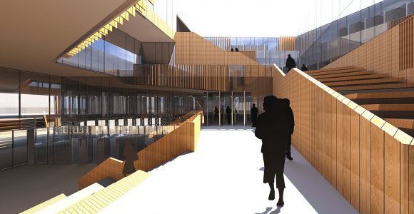 Artist's impression of the facility's atrium space Hayball provides design commentary on Melbourne's latest vertical school