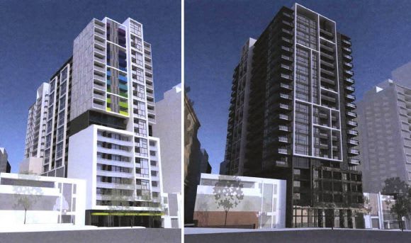 A comparison between approved and proposed. Images courtesy SJB Air rights, share rights: 25-27 Coventry Street, Southbank