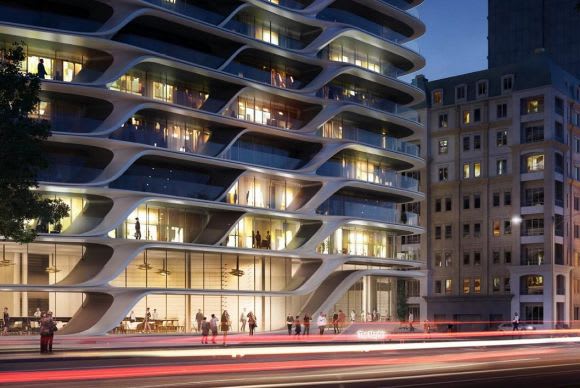 The Mayfair at ground level. Planning image: ZHA Zaha Hadid Architects land on St Kilda Road