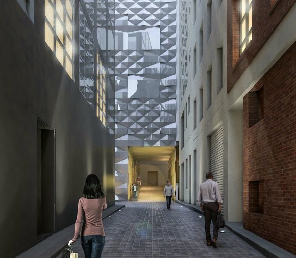 Faceted to the floor. Planning image: Bates Smart CoM moves to provide clearance for 63 Exhibition's lofty ambitions