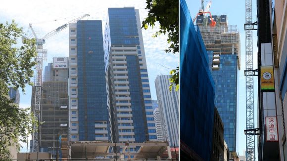 Union Tower and 399 Little Lonsdale in view, along with the rear of 380 Lonsdale Little Lonsdale big on construction