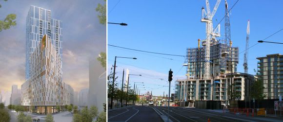 888 Collins Street render courtesy Woods Bagot & all three sites in view 889 Collins Street next for Lend Lease's Victoria Harbour?