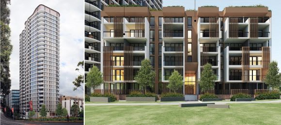 High and low-rise aspects of the design. Planning image: DKO Architecture Macquarie Park's transformation takes a Meriton step forward