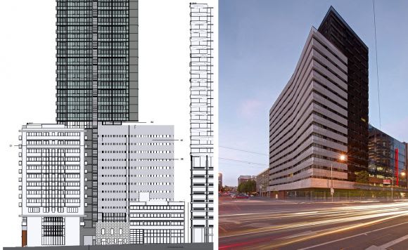 Proposed and existing. Images courtesy Buildcorp Commercial Planning Application: 441-451 Elizabeth Street, Melbourne