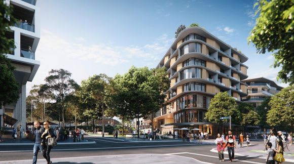 Conferta Avenue with the Metro station in the distance. Image: Bennett and Trimble Tallawong Station Precinct South destined for intensive urban renewal