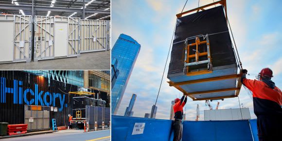 Sync pods from factory floor to site. Image courtesy Hickory Group Innovation key to Hickory's 568 Collins Street build