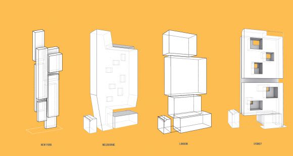 The various 3d massings devised by each office. © Grimshaw Planning Application > 477 Collins Street, Melbourne