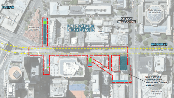 CBD North (Melbourne Central) Station. Image from Melbourne Metro EES Map Book Melbourne Metro EES released; more information on station proposals