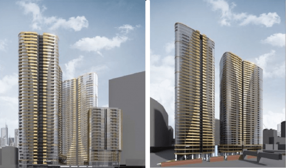 Melbourne Quarter's 3 residential towers. Image courtesy of Lend Lease. Planning Application: 614-666 Flinders Street, Docklands