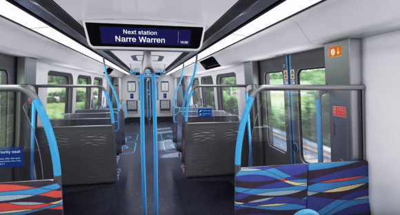 HCMT interior. Screen capture from media release video Next generation of Melbourne's train fleet unveiled
