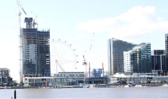 NewQuay Central under construction with the 140 metre Marina Tower to the left. Photo: Ryan Seychell 3-43 Waterfront Way refused by VCAT