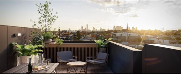 Newry Street's large rooftop areas provide views towards the city. Image courtesy Wulff Projects Newry Street setting the standard for inner city townhouses