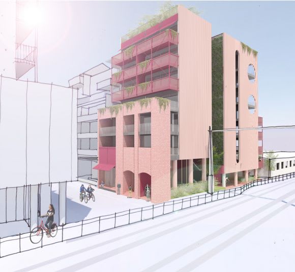 The building has been designed to appear as two, reducing its visual bulk. Image: Kennedy Nolan Nightingale Village - Episode IV - Kennedy Nolan