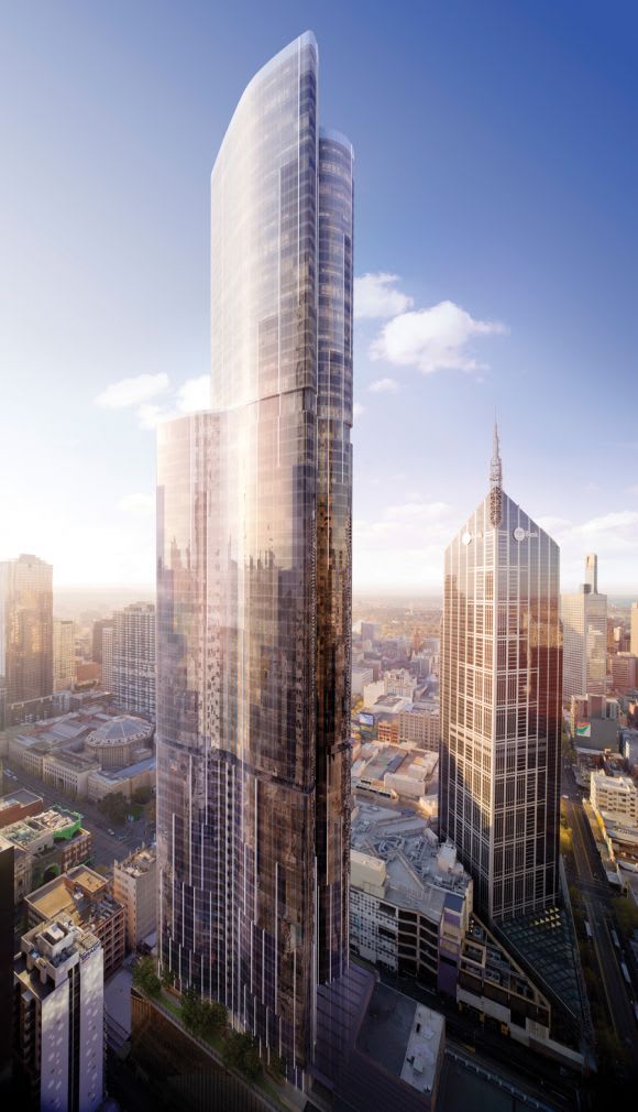 Aurora Melbourne Central on the horizon. Image: UEM Sunrise Victoria One's core tops out - becomes CBD's tallest structure