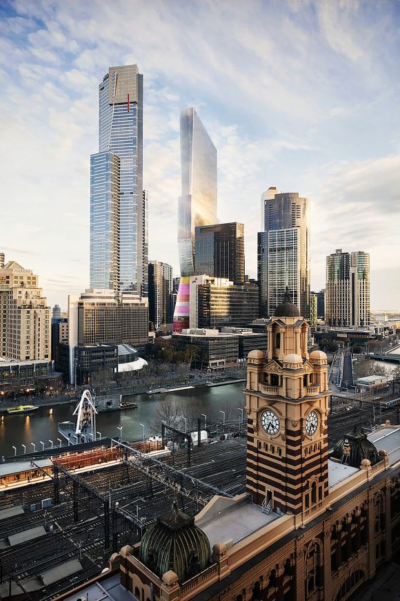 The Base would rise to a height of 345m. Image: OMA + Conrad Gargett Southbank by Beulah: OMA & Conrad Gargett - The Base