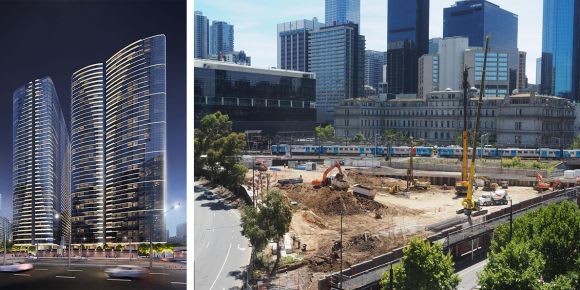 Melbourne Quarter East Tower construction site works are well underway. Image : redden The current state of play at Lendlease's Melbourne Quarter