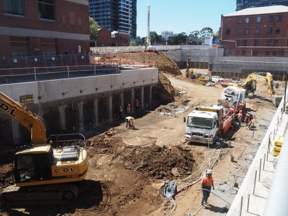 The Melbourne Village site in West Melbourne is being excavated rapidly - image: UM user redden A snapshot of Melbourne's construction - March 2018