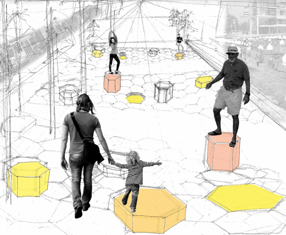 Proposition one. Image courtesy of Urbis. RMIT students propose pop-up activation for Docklands