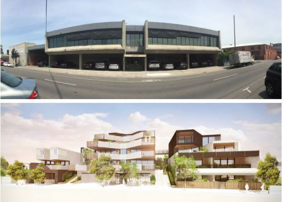 Existing and proposed including retained Brutalist elements. In detail: 122-138 Roseneath Street, Clifton Hill