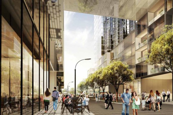 View down revistalised Siddeley Street. © Elenberg Fraser Planning Application > 7-23 Spencer Street, Melbourne