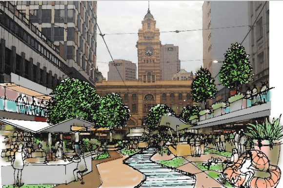 Elizabeth Street reimagined. Image courtesy of Thad Patradoon via The Age, March 5 2015 City of Melbourne gets ball rolling on Elizabeth Street South