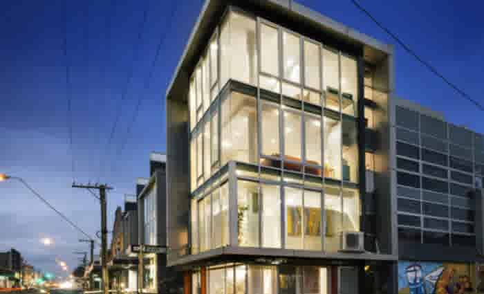Contemporary multipurpose corner building in Melbourne’s Fitzroy up for sale