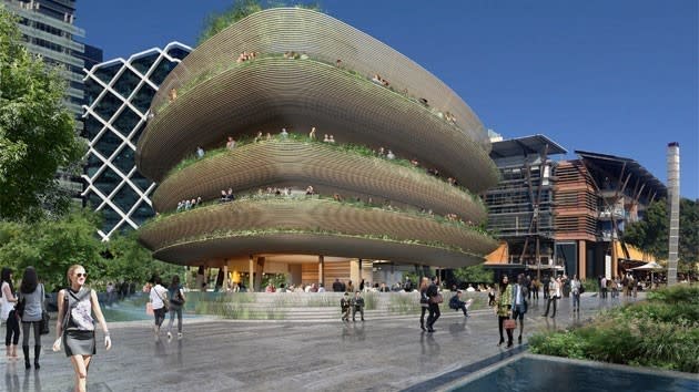 Bamboo bowl restaurant design on Barangaroo South waterfront promenade