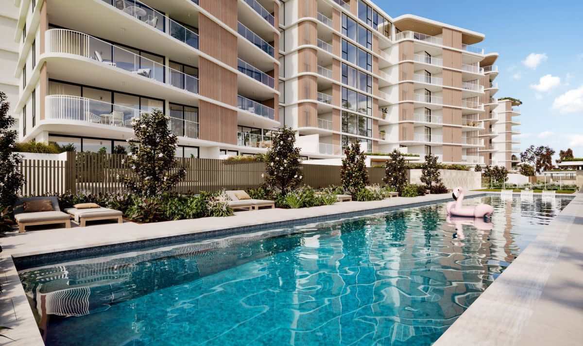 First-class resort-style amenities at Habitat's lakeside St Clair apartments in Birtinya