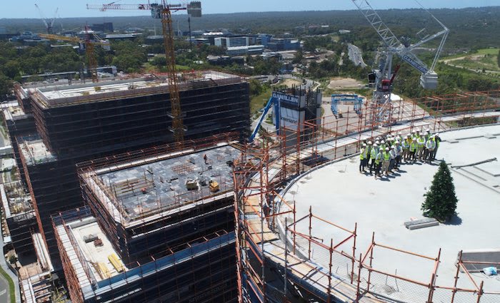 Greenland tops out Macquarie Park project nbh at Lachlan's Line