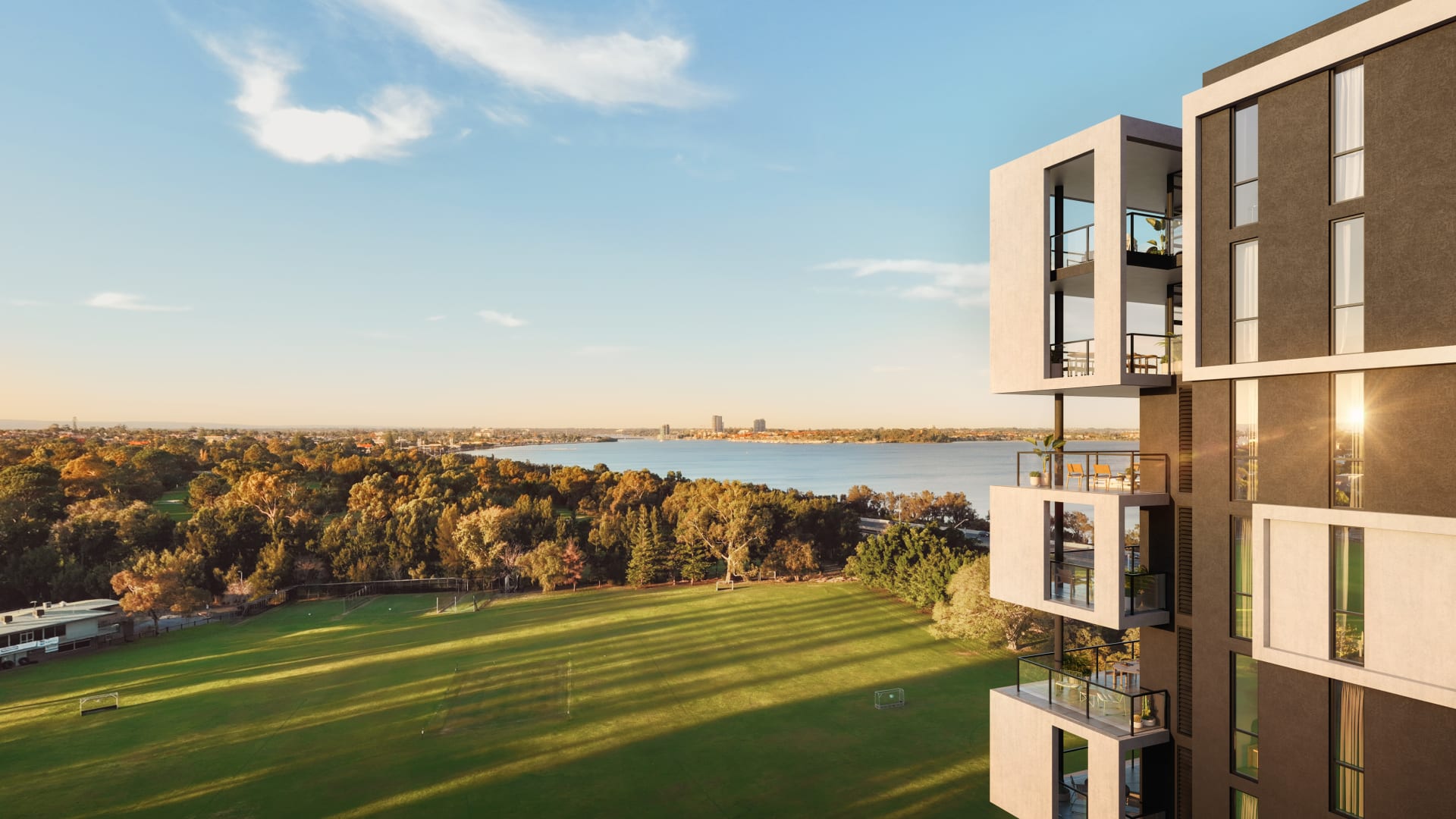 Unobstructed park and Swan River views from South Perth's latest apartment development, One Richardson