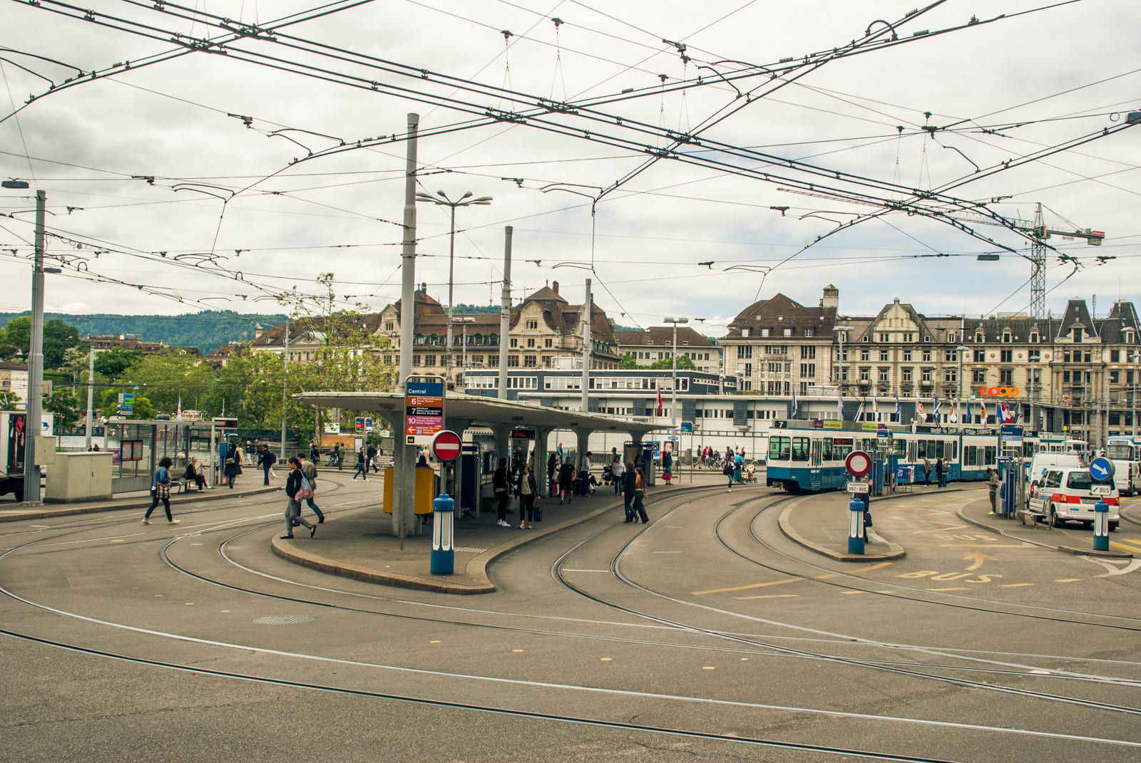 Central tram interchange near the Zurich Hauptbahnhof (main station)