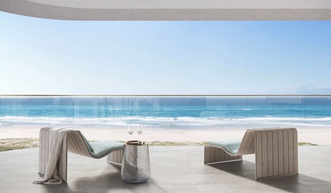 The beachfront balcony at Pipis Bilinga. Image supplied
