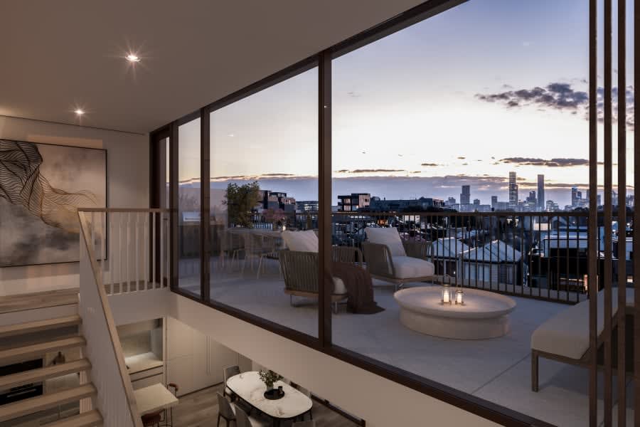 Render looking out from one of the residences at Gramercy Terraces