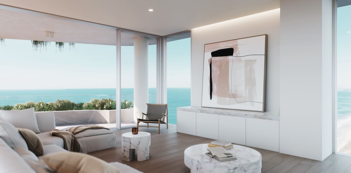 The luxury living area at La Mer Main Beach. Image supplied