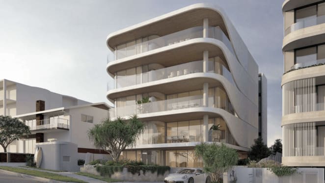 Render of the proposed Moffat Beach apartments. Credit: Joe Adsett Architects