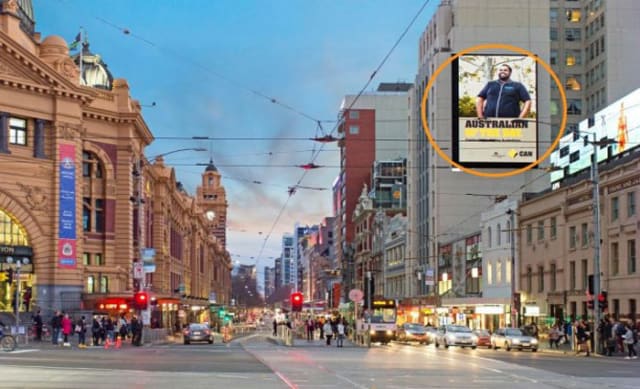 Signage on Melbourne's busiest corner for Burgess Rawson auction