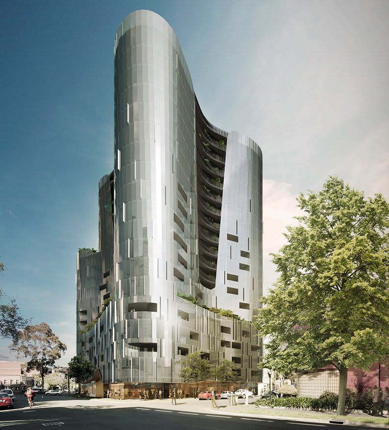 Hayball's 'island' tower emerges above a wave of South Melbourne development
