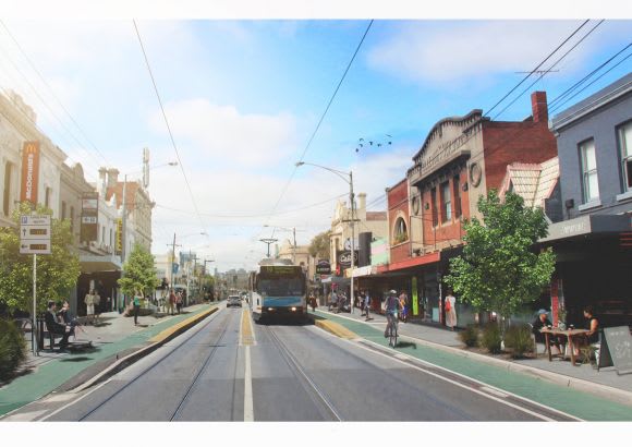 Render provided by OCULUS of Sydney Road in Brunswick Letting Sydney Road drown in a traffic sewer is not an option, it's time to revitalise the strip