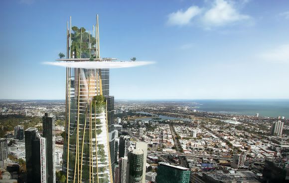 The Urban Tree will be topped at its pinnacle with 'the cloud' housing public amenities. Image: MAD Architects and Elenberg Fraser Southbank by Beulah: MAD Architects & Elenberg Fraser - The Urban Tree