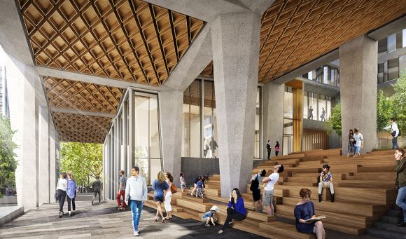 “Unlike anything else in the grid” – Collins Arch public space and a building without roofs