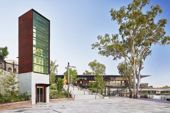 The riverside pier and lift structure which form the Rockhampton Riverside Precinct. Image: Florian Groehn Woods Bagot and Urbis revitalise Rockhampton Riverside precinct
