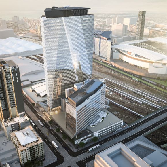 Aerial of the new headquarters for Victoria Police designed by Woods Bagot. Image: Cbus Property Top Cop Shop: 311 Spencer Street gains City of Melbourne support