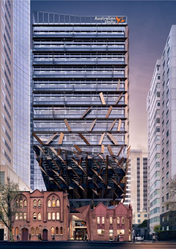 271 Spring Street Hero Perspective. Image: John Wardle Architects Probuild and ISPT Break Ground on Australian Unity's new Spring Street HQ