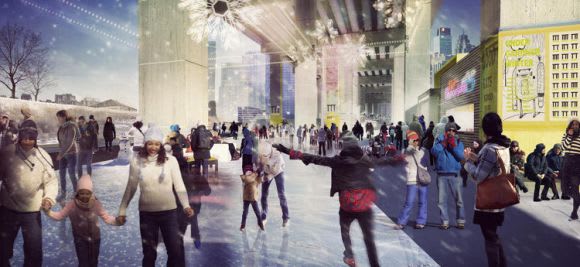 Under Gardiner proposed spaces. Image courtesy of PUBLIC WORKS Taking a cue from Toronto to create the Southbank M1 Undercroft