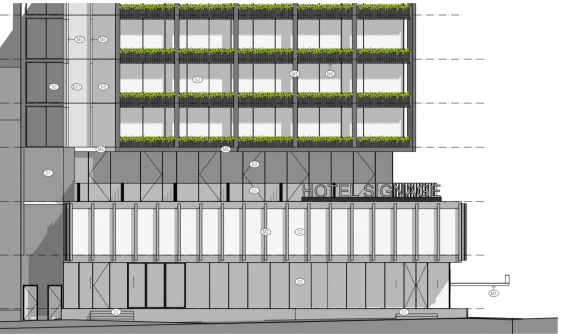 The retained Flagstaff House, incorporated into the new hotel design. Planning image: FK Architects A challenging West Melbourne site finally finds favour with Council
